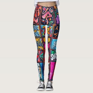 Leggings com Quilt de Remendo de Grafite Retro Hip