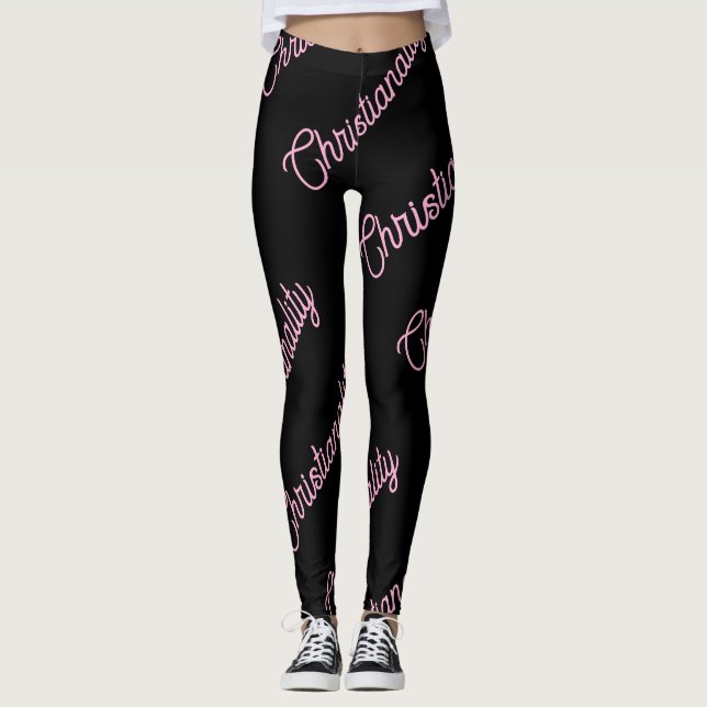 Leggings com repetição de logotipo rosa (Frente)