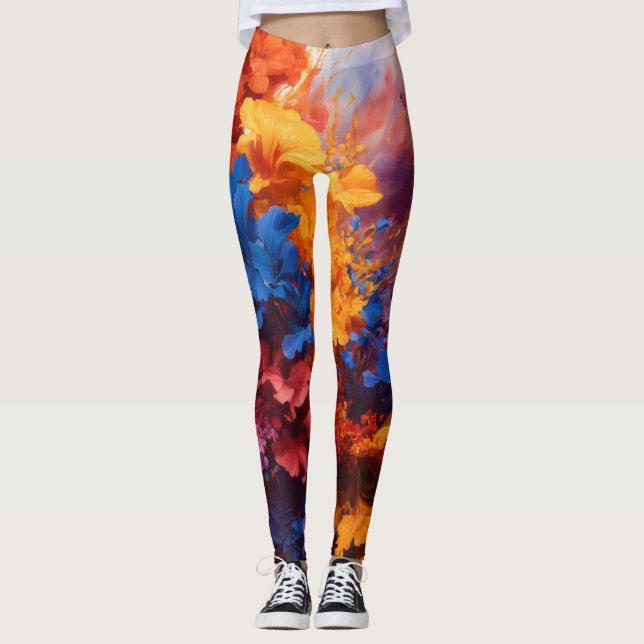 Leggings com respingos de aquarela abstrata (Frente)