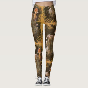Leggings com Retrato de Menina e Pássaro Decorativ