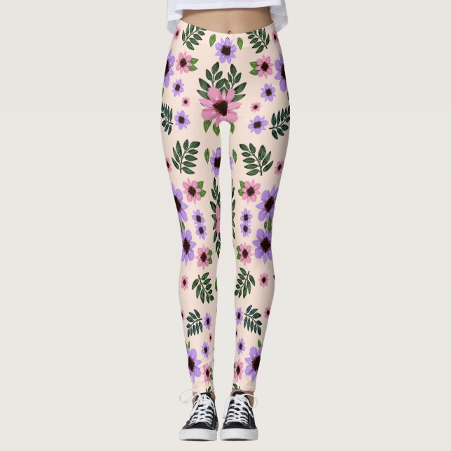 Leggings com um padrão floral com rosa  (Frente)