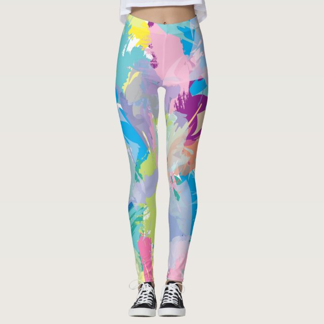 Leggings Confortáveis Modernas de Arte Colorida ab (Frente)