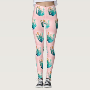 Leggings Cor-de-Rosa Turquesa Incrível com Padrão