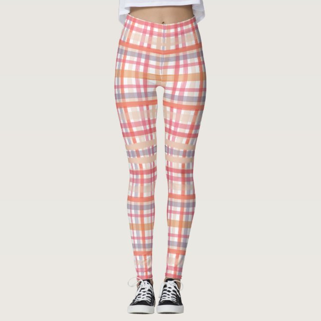 Leggings cor-de-rosa Xadrez - engrenagem de trabal (Frente)