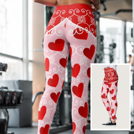 Leggings Corações e Roldanas Rosa e Vermelho