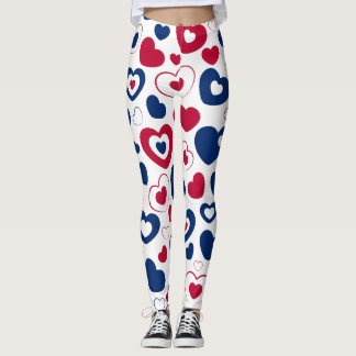 Leggings Corações Grandes Vermelhos e Azuis
