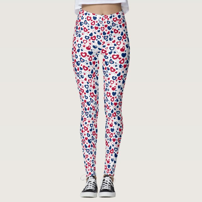 Leggings Corações Pequenos Vermelhos e Azuis (Frente)