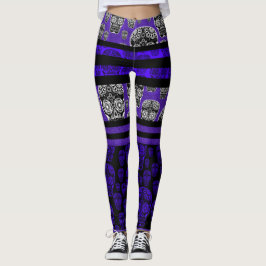Leggings Crânio Açucarado Listra Azul