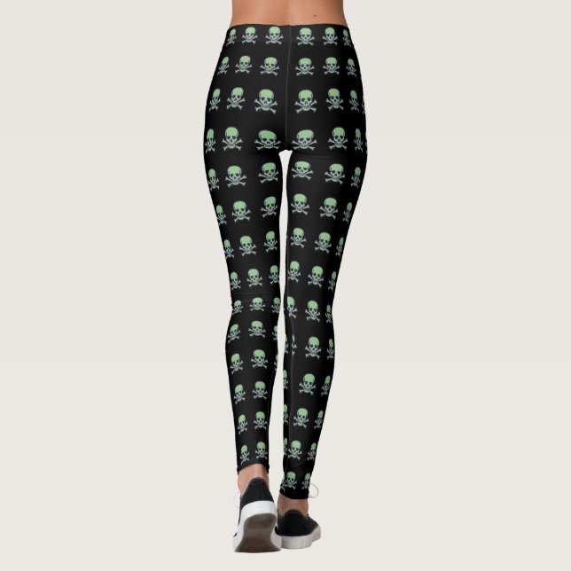 Leggings crânio verde crânios pequenos pretos (Verso)