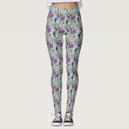 Leggings Cute Chibi Girl & Padrão Floral