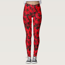 Leggings da Flor Vermelha de Natal Férias