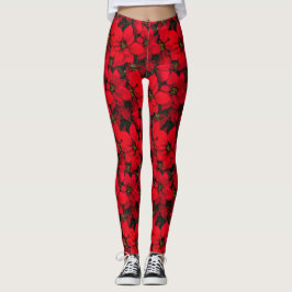 Leggings da Flor Vermelha de Natal Férias