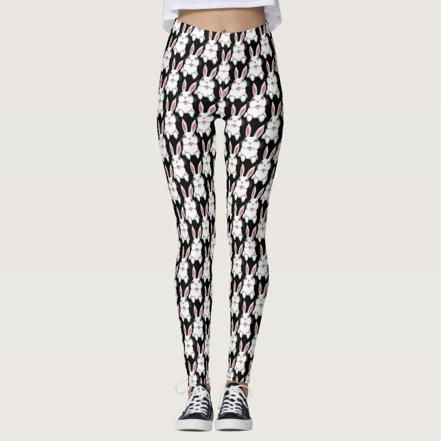 Leggings da Lebre da Páscoa Calças Legging Pretas  (Frente)
