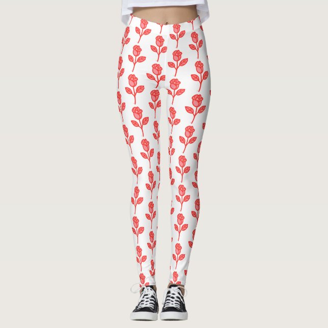 Leggings da Moda Rosas Cor-de-Rosa Bonitas (Frente)
