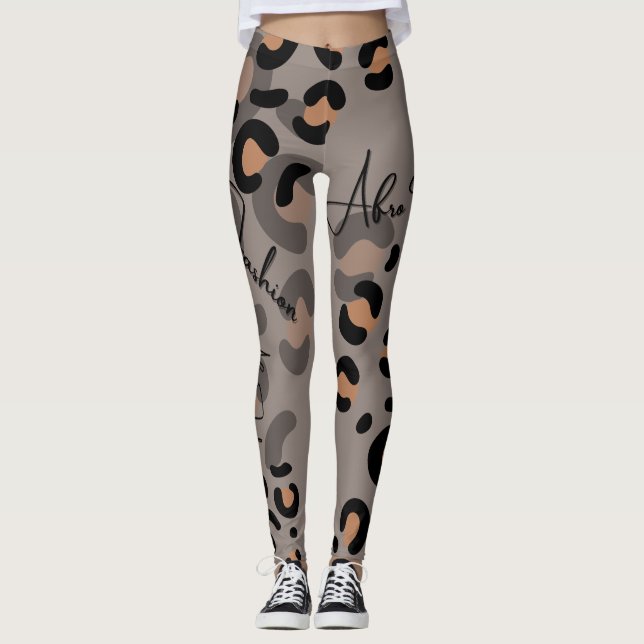 Leggings da mulher leopardo-negra e marrom (Frente)
