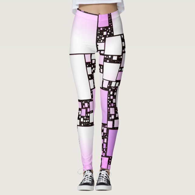 Leggings dançantes quadradas cor-de-rosa e branco (Frente)