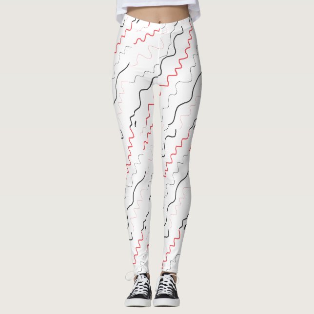 Leggings das linhas pretas e vermelhas e pretas (Frente)