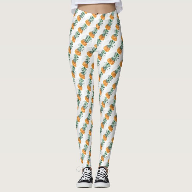 Leggings de abacaxi amarelo-esmalte verde-claro (Frente)