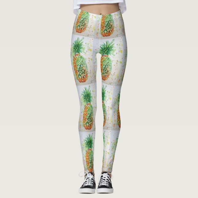 Leggings de abacaxi de aquarela (Frente)