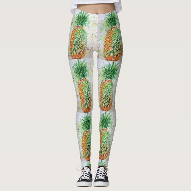 Leggings de abacaxi de aquarela (Frente)