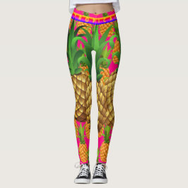 Leggings de abacaxi tropical cor-de-rosa quente