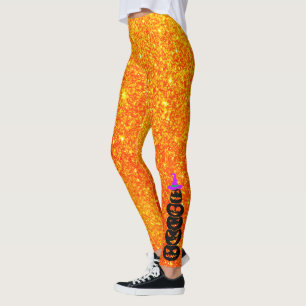 Leggings de Abóbora de Chapéu de Bruxa - Brilho de