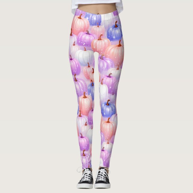 Leggings de Abóbora Pastel de Halloween com Brilho (Frente)