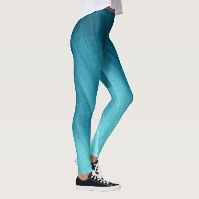 Leggings de abstrato azul-azul-chá-aqua (Direita)