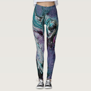 Leggings de Abstrato de Arte Funky - Roxo e Verde