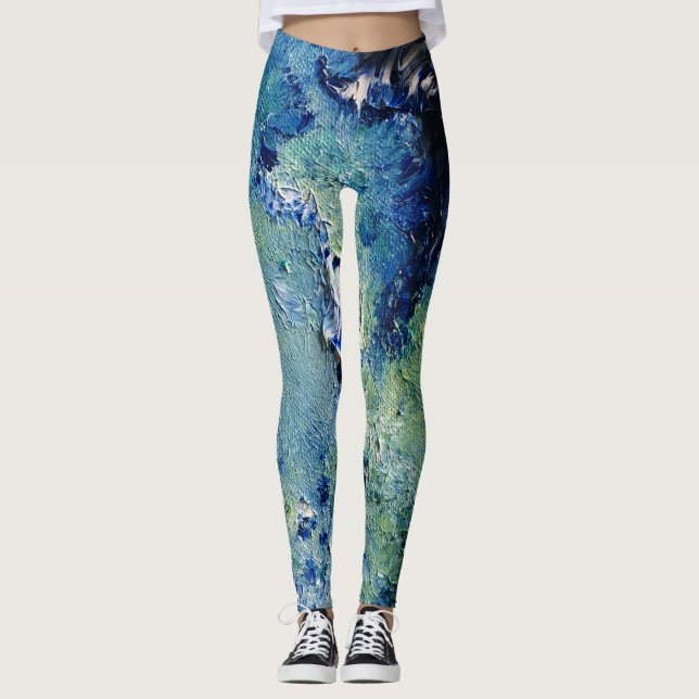Leggings de Abstrato de Arte Funky Teal (Frente)