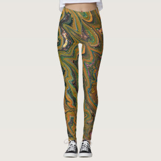 Leggings de Abstrato de Geodo Verde e Dourado Stra