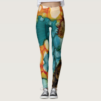 Leggings de Abstrato de Teal Brilhante