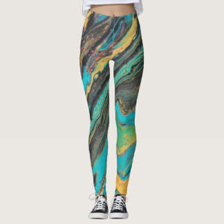 Leggings de Abstrato do Rádio King 3 Turquoise