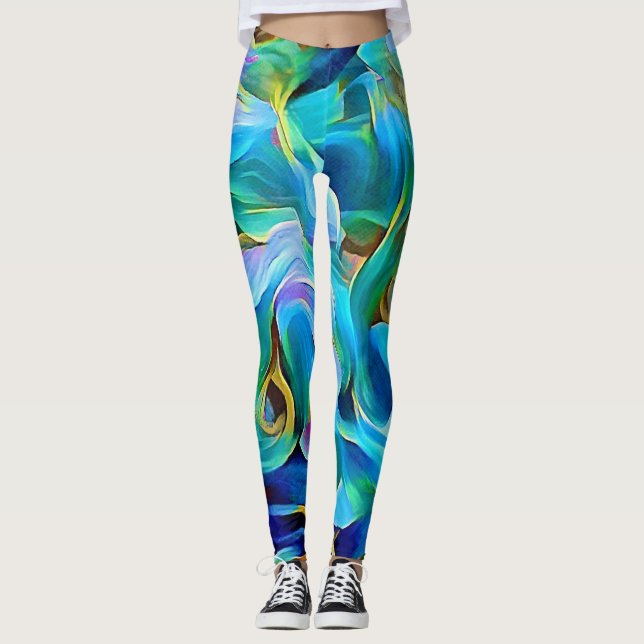 Leggings de Abstrato Floral Azul (Frente)