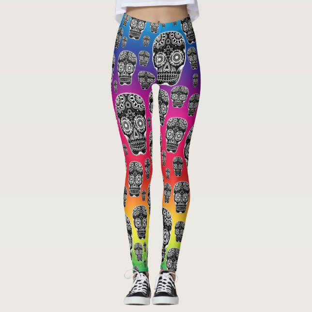Leggings de Açúcar Caveira Arco-Íris (Frente)