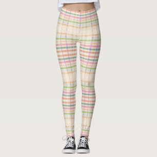 Leggings de Almond Cream com Xadrez Rosa