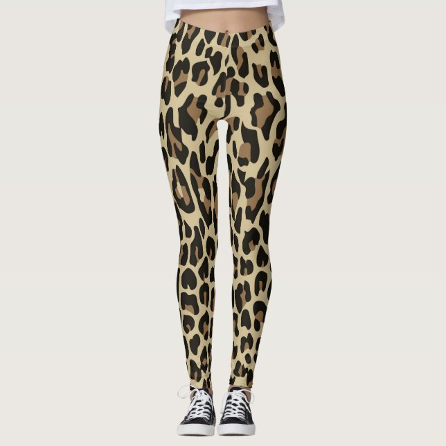 Leggings de animais de chita-leopardo-castanho (Frente)