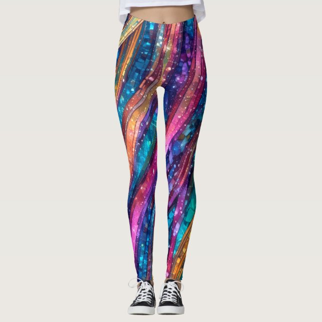 Leggings de aparência de sequência multicolorida b (Frente)