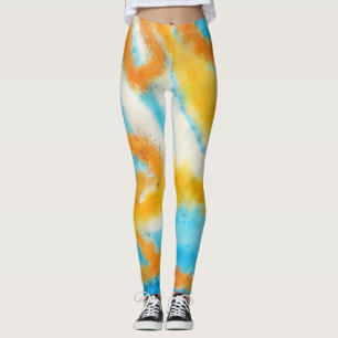 Leggings de Aqua Blue e Dourada Aqua Watercolor