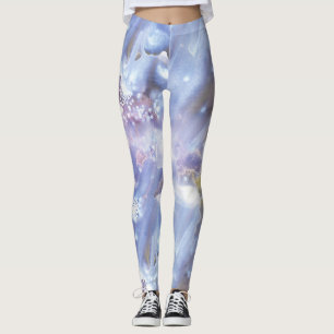 Leggings de Aquarela Azul e Branca