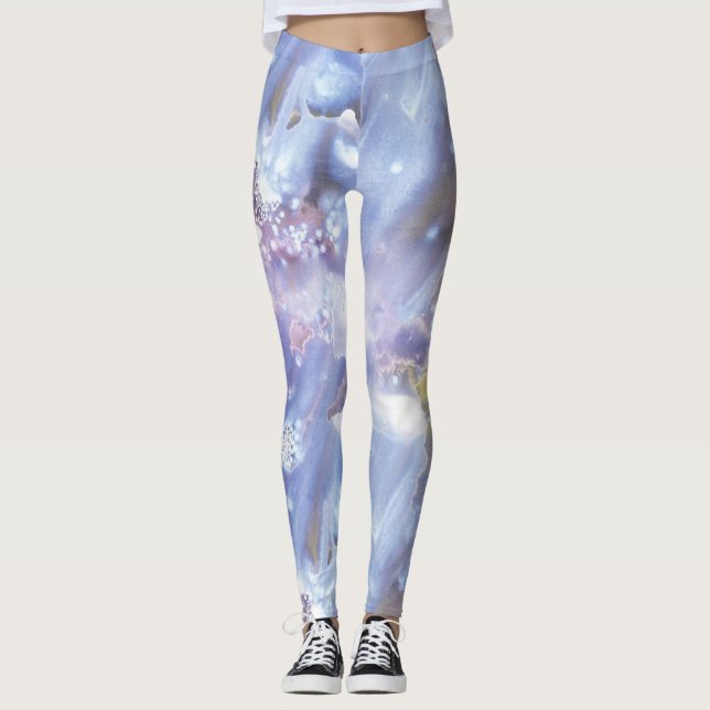 Leggings de Aquarela Azul e Branca (Frente)