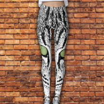 Leggings de Aquarela de Gato de Olhos Verdes