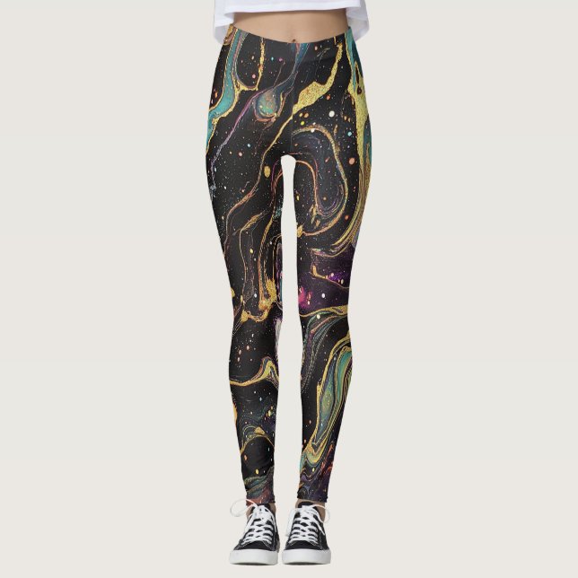 Leggings de arte abstrato iridescentes (Frente)