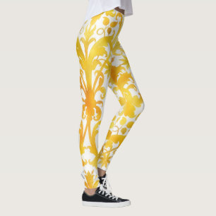 Leggings de Arte Amarela Douradas com Padrão Deco 