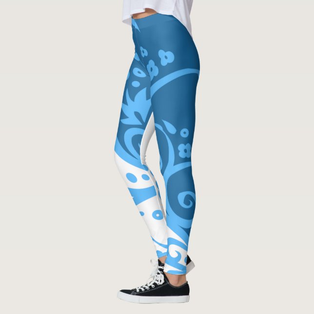 Leggings de Arte Azul e Flor Branco (Esquerda)
