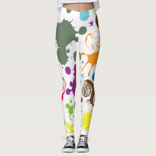 Leggings de Arte com Salpicos de Tinta Arco-Íris C