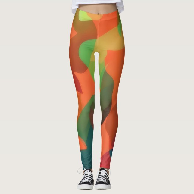 Leggings de arte Cozy Leggings Laranja e Verde (Frente)