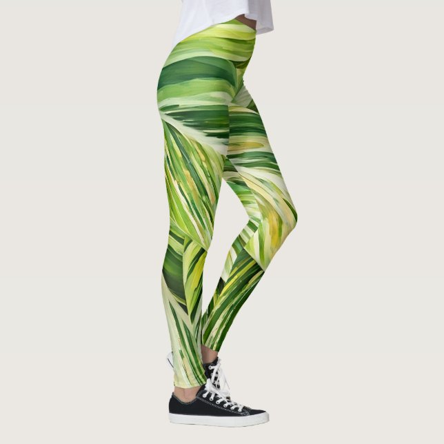 Leggings de Arte de Folhas Tropicais Verdes (Direita)