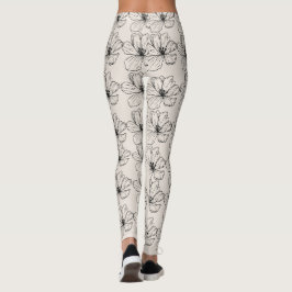 Leggings de Arte de Linha Floral Minimalista