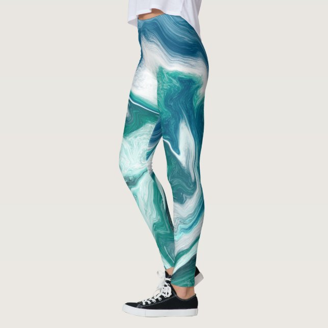Leggings de Arte do Fluxo de Mármore Azul e Tedal (Esquerda)